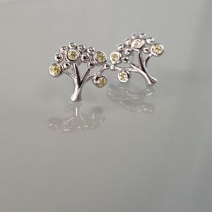 Rhodium Plated Sterling Silver Tree Stud Earrings